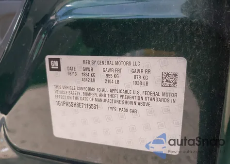 2014 Chevrolet Cruze Ls Auto из США, поврежденный, VIN 1G1PA5SH8E7115531